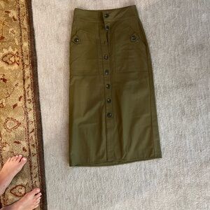 Anthropologie Khaki Button-Down Midi Skirt